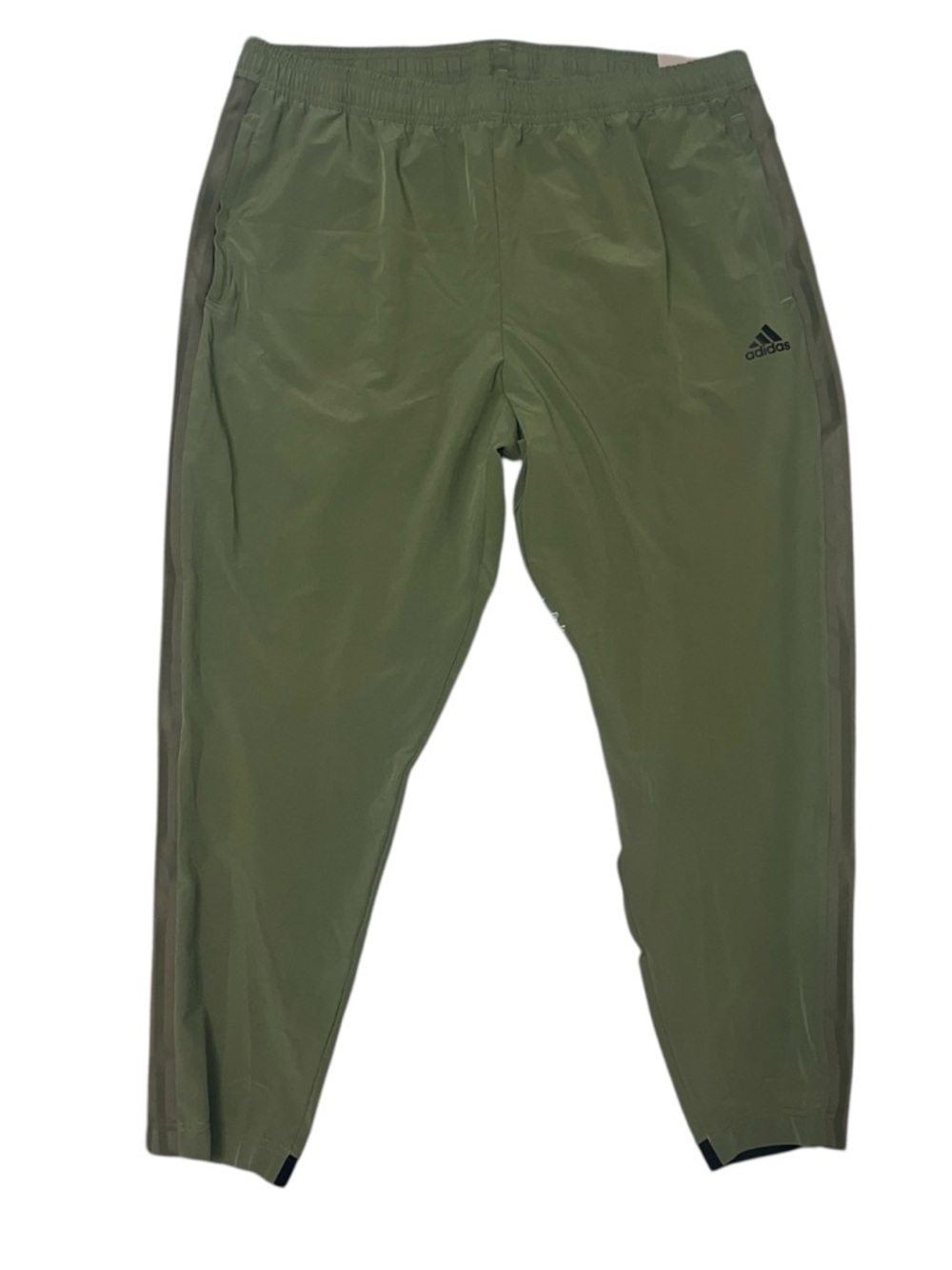 Adidas Men's Olive Green Athletic Pants with Side Stripes